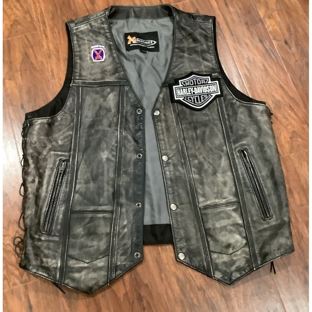 Xelement Advanced Motorcycle Gear Leather Vest 2XL Adjustable Sides Pockets